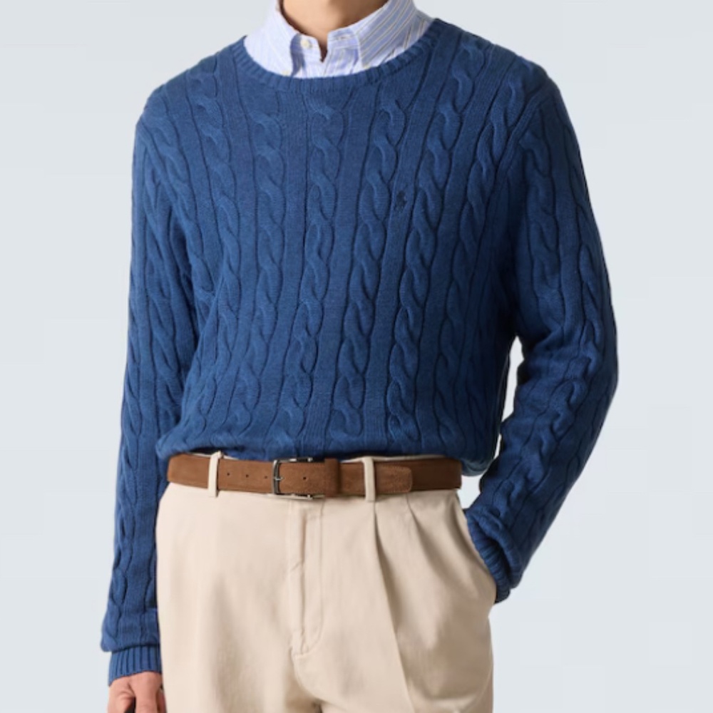 POLO RALPH LAUREN RUSTIC NAVY HEATHER  / NAVY CABLE-KNIT SWEATER